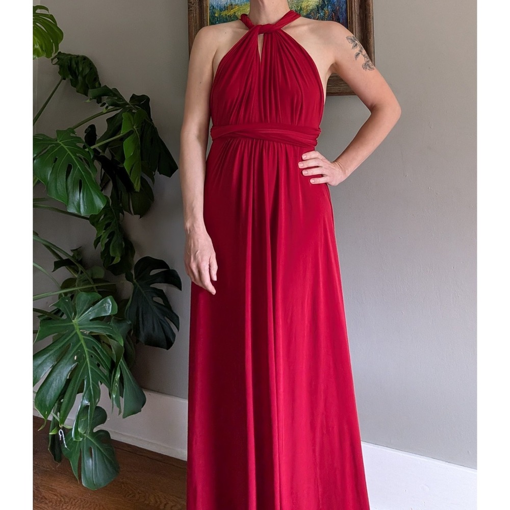 Vintage Red Infinity Dress Convertible Transformer Maxi Multi Way Bridesmaid‎